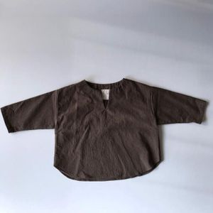 Korea fall baby katoen linnen v-hals casual lange mouw t-shirt