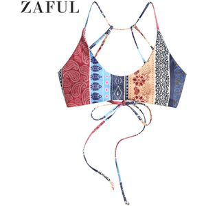 Zaful Boho Bloemen Paisley Strappy Bikini Top