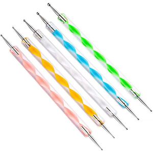 5 Stk/partij Professionele 2 Manieren Nail Art Puntjes Pen Plastic Swirl Hout Marbleizing Staal Puntjes Steentjes Verf Manicure Gereedschap