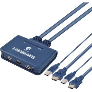 2 Poort Usb Hdmi Kvm Switcher Met Kabel Voor Dual Monitor Toetsenbord Muis Hdmi Switch Ondersteuning Desktop Controller Switching 19Apr22