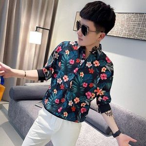 Summert Bloem Shirts Mannen Mode Streetwear Sociale Shirt Koreaanse Losse Trui Nachtclub Party Mannelijke Kleren Chemise Homme