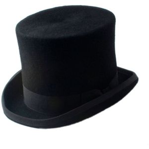 15 cm (5.89 inch) Zwart Wol Steampunk Hoed Voor Mannen raditional Fedora Hatter Top Hat Vrouwen Sam Bever kerk Hoed