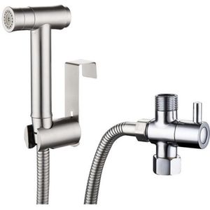 Geborsteld Nikkel Rvs Wc Handheld Luier Twee Functie Sproeier Douche Shattaf Bidet Spuiten Douche Kit Jet Slang Houder