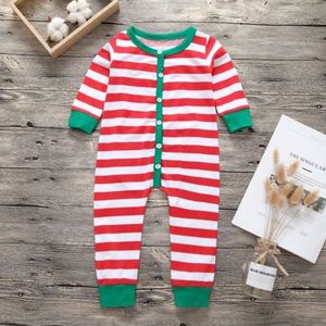 FOCUSNORM Pasgeboren Baby Jongen Meisje Kerst Romper Rood/Groene Strepen Pyjama Lange Mouwen Nigthwear 0-3Y