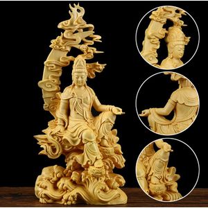Chinese Carving Ambachten Kwan-yin Guanyin Boeddha Standbeeld Bodhisattva Sculptuur Craft Houten Huis Woonkamer Decor