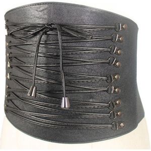 Vrouwen ultra Super brede riem slanke Lange riem gebonden corset zwart kunstleer Punk riem Buikband Gordel accessoire