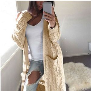 Winter Lange Gebreide Vest Vrouwen Trui Open Stitch Lange Mouwen Pockets Wollen Truien Vogue Vrouwelijke Kleding