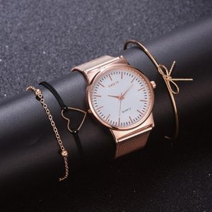 4 Pcs Vrouwen Horloges Luxe Horloge Relogio Feminino Klok Voor Vrouwen Milanese Staal Dame Rose Goud Quartz Dames Horloge