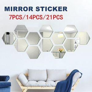 3D Hexagon Acryl Spiegel Muurstickers Diy Art Wall Decor Stickers Home Decor Badkamer Woonkamer Gespiegeld Decoratieve Sticker