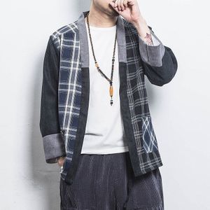 Japanse Mannen Katoen Plaid Kimono Japan Haori Outterwear Hanten Jas Mode Mannelijke Samurai Kleding Kimono Yukata Kleding