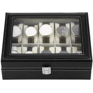 10 Slots Luxe Pu Lederen Horloge Sieraden Display Organizer Holder Collection Case Zwarte Kist Polshorloge Gem Box