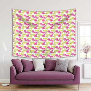 Tapestry Roze Rose Bloemen In Groen Fuchsia Ruwe Borstel Abstracte Kleurrijke Art Met Gekleurd Grunted Effect
