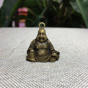 Collectable Chinese Messing Gesneden Maitreya Boeddha Prachtige Kleine Hanger Standbeelden