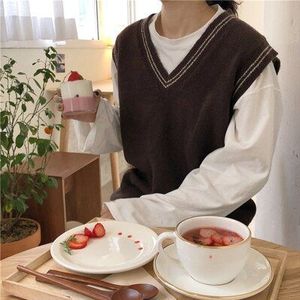 3 kleuren herfst en winter koreaanse stijl v-hals gebreide streep mouwloos vest truien womens truien womens (C8526)