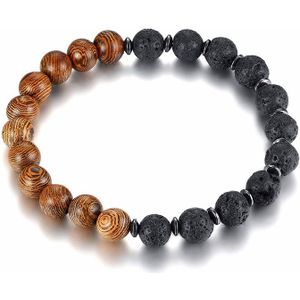 Lavasteen Houten Kralen Armband Voor Mannen Stack Stijlvolle Mannen Sieraden