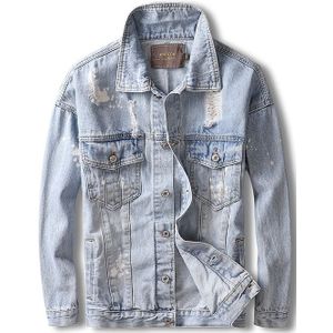 Koreaanse Stijl Streetwear Mannen Jas Retro Lichtblauw Ripped Jassen Punk Denim Jassen Mannen Vernietigd Hip Hop Jassen Hombre