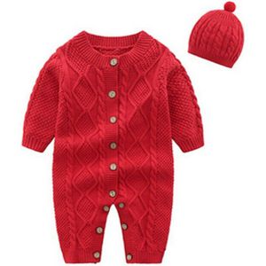 Baby Herfst Winter Kleding Kids Baby Jongens Meisjes Warm Gebreide Baby Romper Jumpsuit Solid Kleding Trui + Hoed 2 stuks Outfit