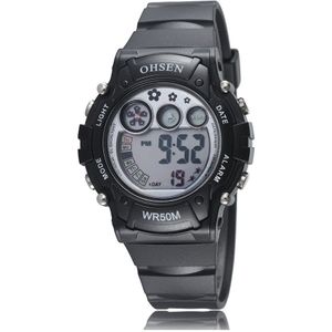 Ohsen Kids Jongens/Meisjes Digitale Horloge Led Shock Horloge Zwarte Rubber Strap Kind Waterdichte Sport Horloge Relogio