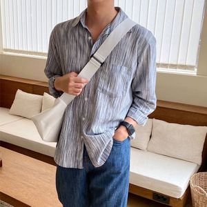 Lente Zomer Dunne Gestreepte Shirt Mannen Mode Retro Casual Shirt Mannen Streetwear Koreaanse Loose Lange Mouwen Shirts Heren Dress shirt