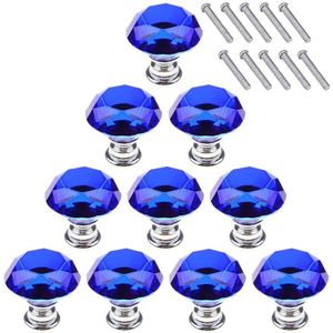 Blauw 10 Stuks 30Mm Crystal Glass Kast Knoppen Diamant Vorm Lade Keukenkasten Dresser Kast Kledingkast Pulls Handles
