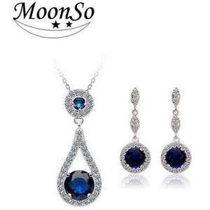 2 Stuks Pack Moonso Multicolor Moonso Twee Cadeaus Real Sterling Zilver 925 Zirkoon Druppel Ketting Voor Vrouwen Bruiloft Sieraden J646