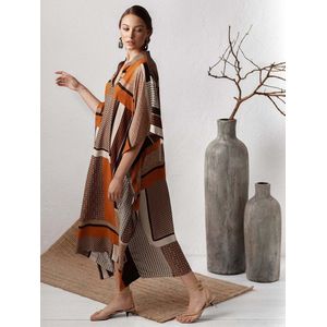 Fitshinling Bohemian Vintage Lange Jurk Patchwork Half Mouwen Oversized Jurken Voor Vrouwen Rechte Pareos Gewaad Femme