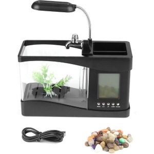 Mini Aquarium Usb Aquarium Met Led Licht Lcd-scherm En Klok Vis Aquarium Vissen Tanks Zwart/Wit tafel Decor