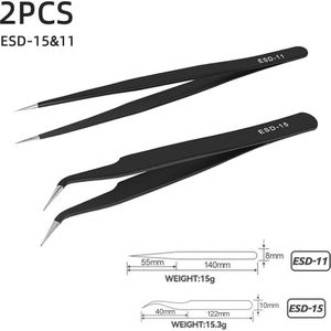 Esd Anti-Statische Roestvrijstalen Pincet Precisie Onderhoud Industriële Reparatie Gebogen Tool Thuis Werken Model Maken