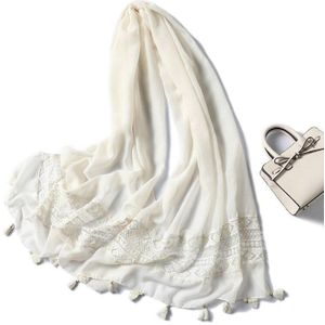 Mode Vrouwen Kwastje Vlakte Kant Bloemen Patchwork Viscose Shawl Sjaal Grote Maat Moslim Hijab Wrap 200x70cm