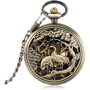 Crane Carving Zakhorloge Brons Vrouwen Mechanische Mannen Retro Skeleton Chain Hand kronkelende Ketting Romeinse Cijfers Kerstcadeau