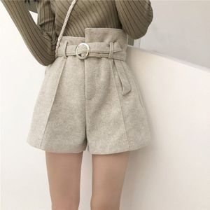 Riem Shorts Herfst Winter Wollen Shorts Vrouwen Koreaanse Wijde Pijpen Pantalon Hoge Taille Slanke Laarzen Shorts Zwart Abrikoos Caramel