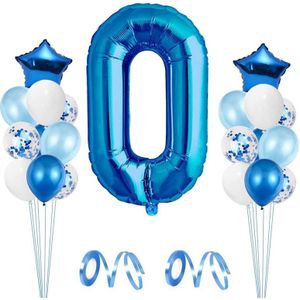 29Pcs Jongen Nummer 0 Ballonnen Ballon Decor Voor Baby Shower Verjaardagsfeestje Met Latex En Confetti Ballonnen Lint