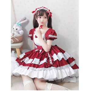 Gothic Lolita Jurk Meisjes Op Verwisselbare Lange Mouwen Lolita Jurk Vrouwelijke Cosplay Maid Kostuum Rode Lolita Voor Vrouwen Meisjes Plus size