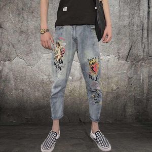Tieners Graffiti Patroon Tieners Denim Jeans Mannen Sociale Geest Guy Koreaanse Stijl Straat Hip Hop Harembroek