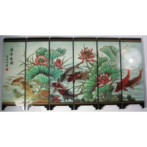 Bureau Decoratieve Chinese Vis En Lotus 6 Panel Kamerscherm