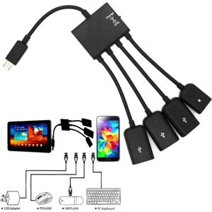 multifunctionele USB 2.0 4 in 1 Micro USB Host OTG Lading Hub Cord Adapter Splitter voor Android smartphones Tablet Zwart Kabel