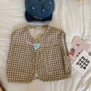 2022 Spring Baby Sleeveless Vest Coat Boy Girls All Match Casual Denim Vest Cardigan Jacket Infant Kids Plaid Vest