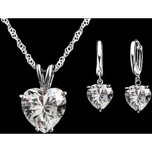 Romantische En Mooie Hart Vorm Crystal Ketting Earring Voor Bridal Huwelijk Sieraden Set 925 Sterling Zilver