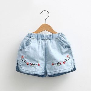 Zomer Casual Kind Kids Denim Blauw Voetbal Basketbal Sport Borduren Bloem Baby Meisje Shorts 2-10 Jaar