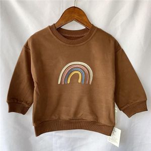 Herfst Baby Meisjes Borduren Rainbow Sweatshirts Lange Mouw Tops Kids Peuter Jongens Sweatshirt Regenboog T-shirt Kleding