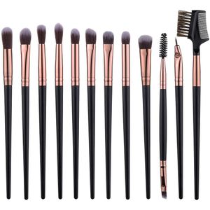Fld Make-Up Borstel Set 12 Stuks Professionele Oogschaduw Eyeliner Wimper Wenkbrauw Mascara Rand Controle Kwasten Set Gereedschap Kit