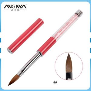 ANGNYA 1pcs 8 #10 #12 # Kolinsky Haar Nagelborstel Roze Steentjes Handvat Nail Art Acryl Borstel pen voor UV Gel Polish Manicure Tool