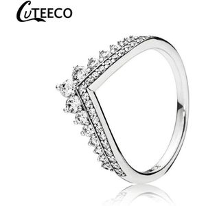 Cuteeco Shine Geometrische V Vorm Prinses Koningin Engagement Trouwringen Voor Vrouwen Crown Temperament Stack Ring Sieraden