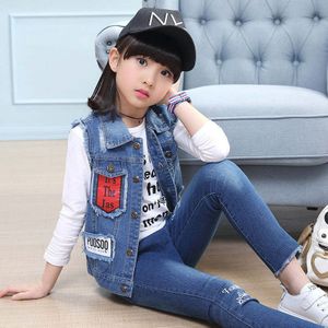 Wassen Denim Vest Voor Meisjes Lichtblauw Vest Jeans Mouwloze Bovenkleding Jassen Kinderen Kleding Leuke Meisje Kleding Jassen