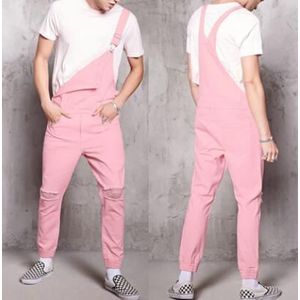 Mannen Gat Pocket Jeans Overall Jumpsuit Streetwear Jarretel Broek Roze Leuke Jongen Joggers Plus Size Man Pantalon Homme W987