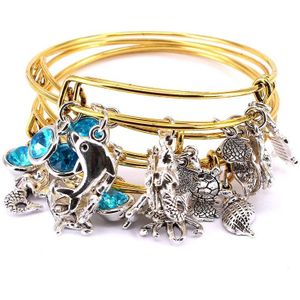 5Pcs Bangle Set Draad Armbanden Voor Vrouwen Meisjes Sieraden Sea Life Animal Bedels Armbanden Manchet Jewlery C045