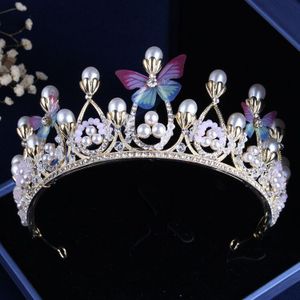 Barokke Schattige Romantische Roze Blauwe Vlinder Kristal Bruids Sieraden Sets Ketting Earring Strass Tiara Kroon Dubai Sieraden Set