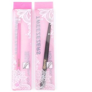 1Pc Straight Tweezer Rvs Roze Zwart Nail Sticker Rhinestone Picker Eye Makeup Nail Art Tool Double-Ended pincet