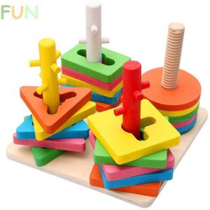 Baby 5 Kleuren 4 Pijlers & Geometrische Vormen Sorteren Nestelen Stack Speelgoed Leren Geometrie Puzzel Educatief Speelgoed Sorter Voor Kinderen