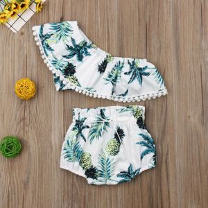 Peuter Meisjes Ananas Print Bikini Set Ruffle Crop Tops Shorts Slips Outfit Kids Tweedelige Zomer Mode Badmode Beachwear